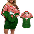 Personalized South Sydney Rabbitohs Couples Matching Off Shoulder Short Dress and Hawaiian Shirt Polynesian Tribal Pattern Style