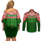 Personalized South Sydney Rabbitohs Couples Matching Off Shoulder Short Dress and Long Sleeve Button Shirt Polynesian Tribal Pattern Style