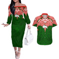 Personalized South Sydney Rabbitohs Couples Matching Off The Shoulder Long Sleeve Dress and Hawaiian Shirt Polynesian Tribal Pattern Style