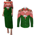 Personalized South Sydney Rabbitohs Couples Matching Puletasi and Long Sleeve Button Shirt Polynesian Tribal Pattern Style