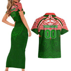 Personalized South Sydney Rabbitohs Couples Matching Short Sleeve Bodycon Dress and Hawaiian Shirt Polynesian Tribal Pattern Style