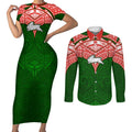 Personalized South Sydney Rabbitohs Couples Matching Short Sleeve Bodycon Dress and Long Sleeve Button Shirt Polynesian Tribal Pattern Style
