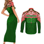 Personalized South Sydney Rabbitohs Couples Matching Short Sleeve Bodycon Dress and Long Sleeve Button Shirt Polynesian Tribal Pattern Style