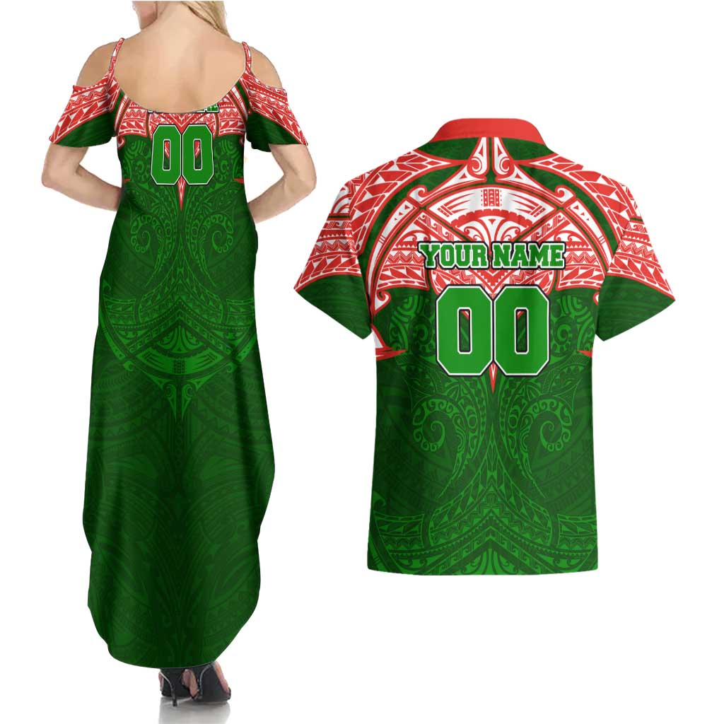 Personalized South Sydney Rabbitohs Couples Matching Summer Maxi Dress and Hawaiian Shirt Polynesian Tribal Pattern Style