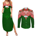 Personalized South Sydney Rabbitohs Couples Matching Summer Maxi Dress and Long Sleeve Button Shirt Polynesian Tribal Pattern Style