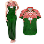 Personalized South Sydney Rabbitohs Couples Matching Tank Maxi Dress and Hawaiian Shirt Polynesian Tribal Pattern Style