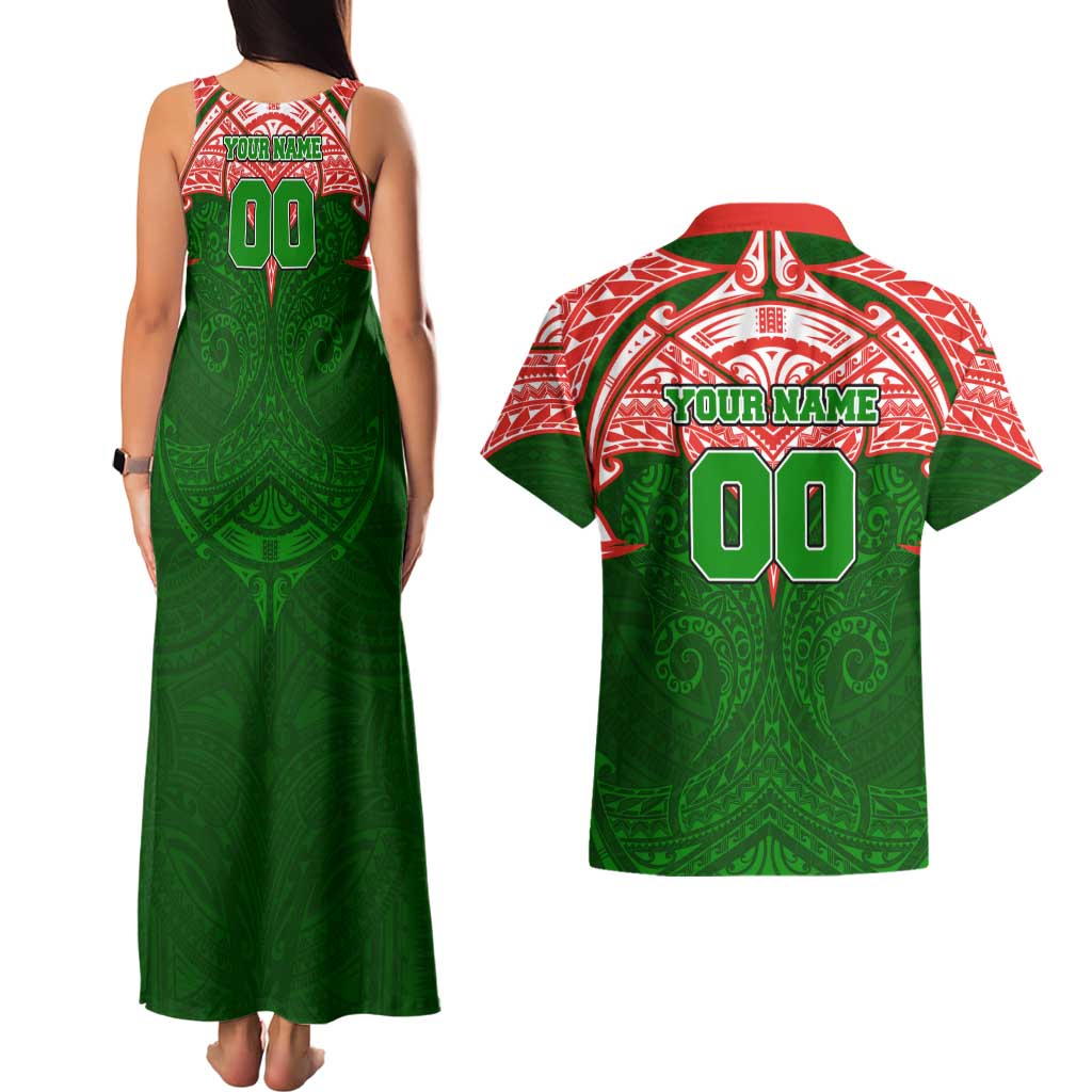 Personalized South Sydney Rabbitohs Couples Matching Tank Maxi Dress and Hawaiian Shirt Polynesian Tribal Pattern Style