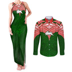 Personalized South Sydney Rabbitohs Couples Matching Tank Maxi Dress and Long Sleeve Button Shirt Polynesian Tribal Pattern Style