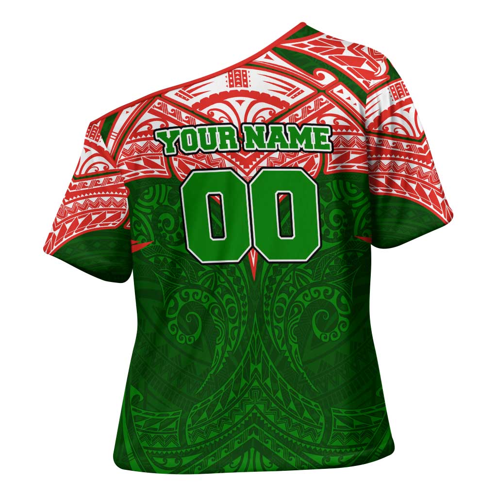 Personalized South Sydney Rabbitohs Cross Shoulder Shirt Polynesian Tribal Pattern Style
