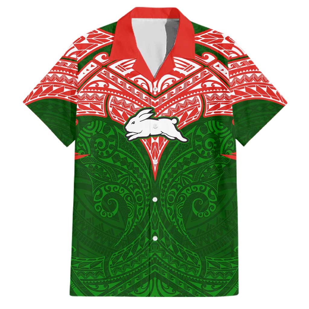 Personalized South Sydney Rabbitohs Family Matching Long Sleeve Bodycon Dress and Hawaiian Shirt Polynesian Tribal Pattern Style