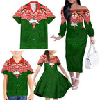 Personalized South Sydney Rabbitohs Family Matching Off The Shoulder Long Sleeve Dress and Hawaiian Shirt Polynesian Tribal Pattern Style