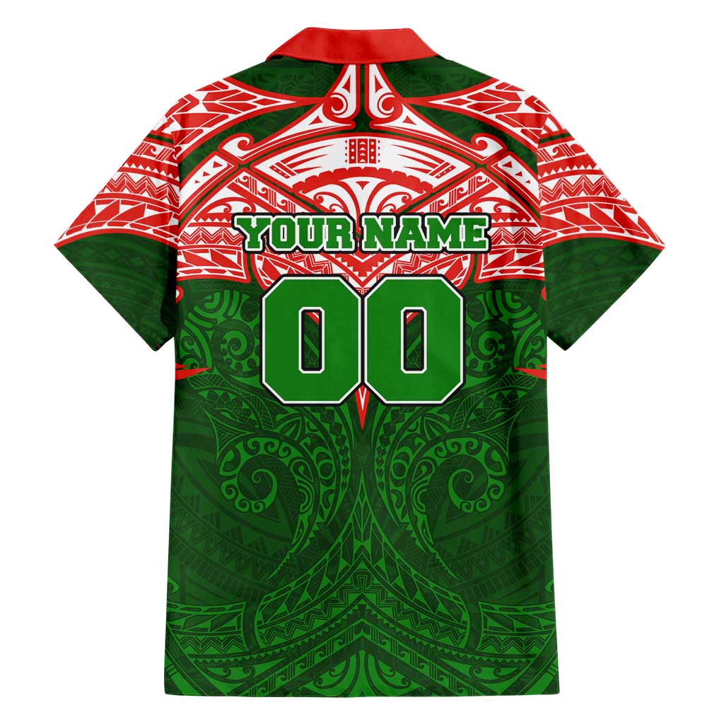Personalized South Sydney Rabbitohs Family Matching Off The Shoulder Long Sleeve Dress and Hawaiian Shirt Polynesian Tribal Pattern Style
