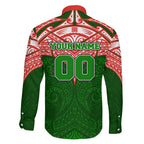 Personalized South Sydney Rabbitohs Family Matching Off The Shoulder Long Sleeve Dress and Hawaiian Shirt Polynesian Tribal Pattern Style