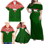 Personalized South Sydney Rabbitohs Family Matching Off Shoulder Maxi Dress and Hawaiian Shirt Polynesian Tribal Pattern Style
