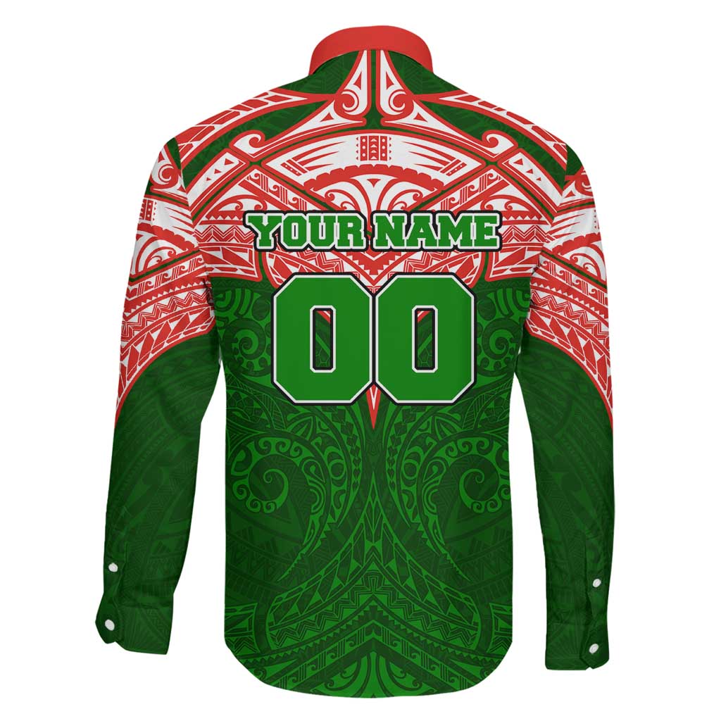 Personalized South Sydney Rabbitohs Family Matching Off Shoulder Maxi Dress and Hawaiian Shirt Polynesian Tribal Pattern Style