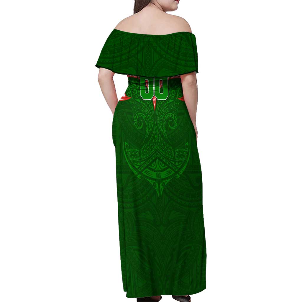 Personalized South Sydney Rabbitohs Family Matching Off Shoulder Maxi Dress and Hawaiian Shirt Polynesian Tribal Pattern Style