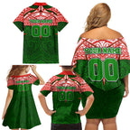 Personalized South Sydney Rabbitohs Family Matching Off Shoulder Short Dress and Hawaiian Shirt Polynesian Tribal Pattern Style