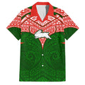 Personalized South Sydney Rabbitohs Family Matching Off Shoulder Short Dress and Hawaiian Shirt Polynesian Tribal Pattern Style