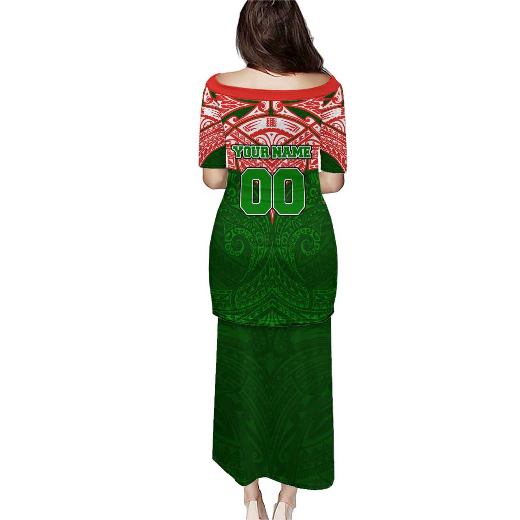 Personalized South Sydney Rabbitohs Family Matching Puletasi and Hawaiian Shirt Polynesian Tribal Pattern Style