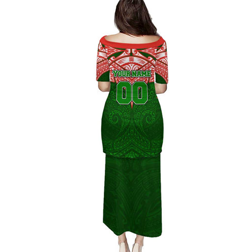 Personalized South Sydney Rabbitohs Family Matching Puletasi and Hawaiian Shirt Polynesian Tribal Pattern Style