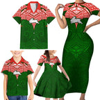 Personalized South Sydney Rabbitohs Family Matching Short Sleeve Bodycon Dress and Hawaiian Shirt Polynesian Tribal Pattern Style