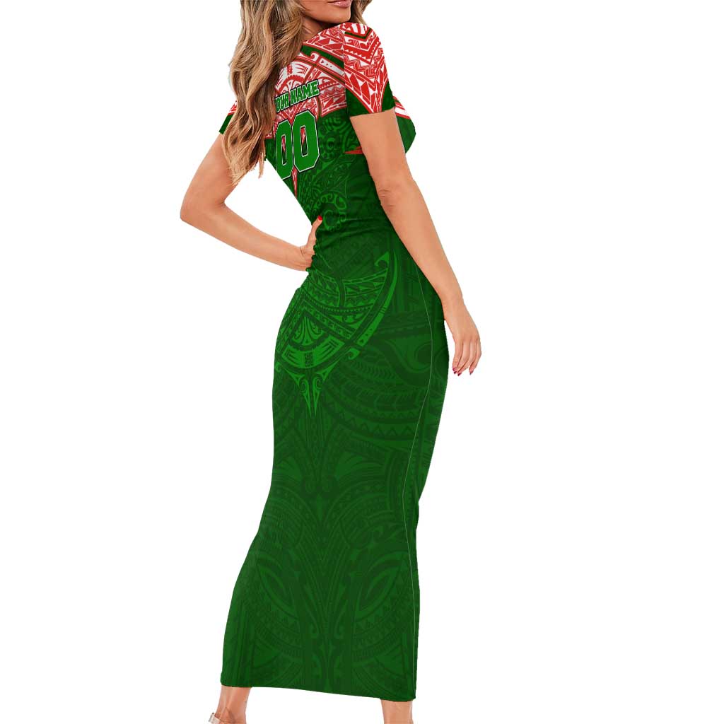 Personalized South Sydney Rabbitohs Family Matching Short Sleeve Bodycon Dress and Hawaiian Shirt Polynesian Tribal Pattern Style
