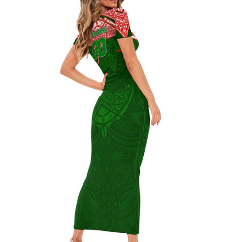 Personalized South Sydney Rabbitohs Family Matching Short Sleeve Bodycon Dress and Hawaiian Shirt Polynesian Tribal Pattern Style
