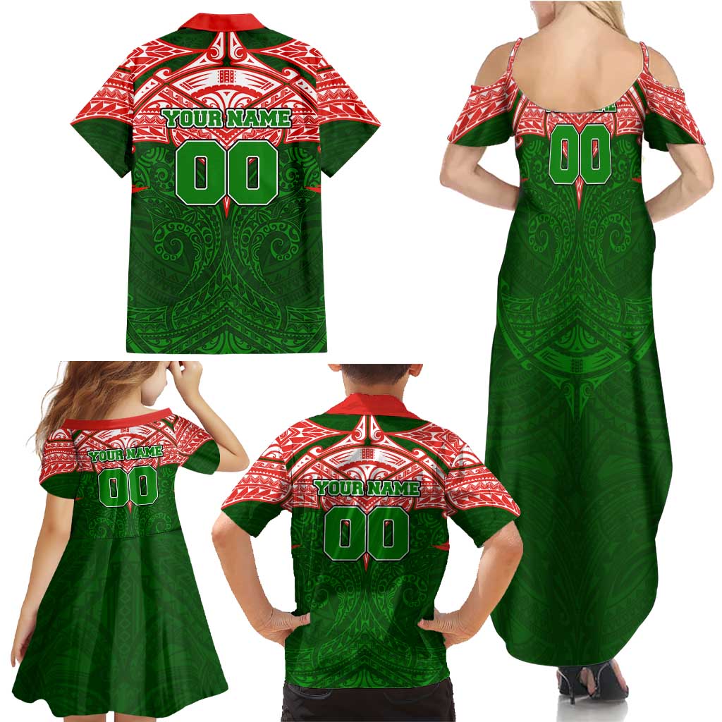 Personalized South Sydney Rabbitohs Family Matching Summer Maxi Dress and Hawaiian Shirt Polynesian Tribal Pattern Style