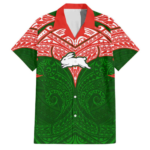 Personalized South Sydney Rabbitohs Family Matching Summer Maxi Dress and Hawaiian Shirt Polynesian Tribal Pattern Style