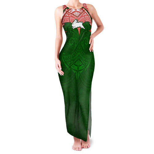 Personalized South Sydney Rabbitohs Family Matching Tank Maxi Dress and Hawaiian Shirt Polynesian Tribal Pattern Style