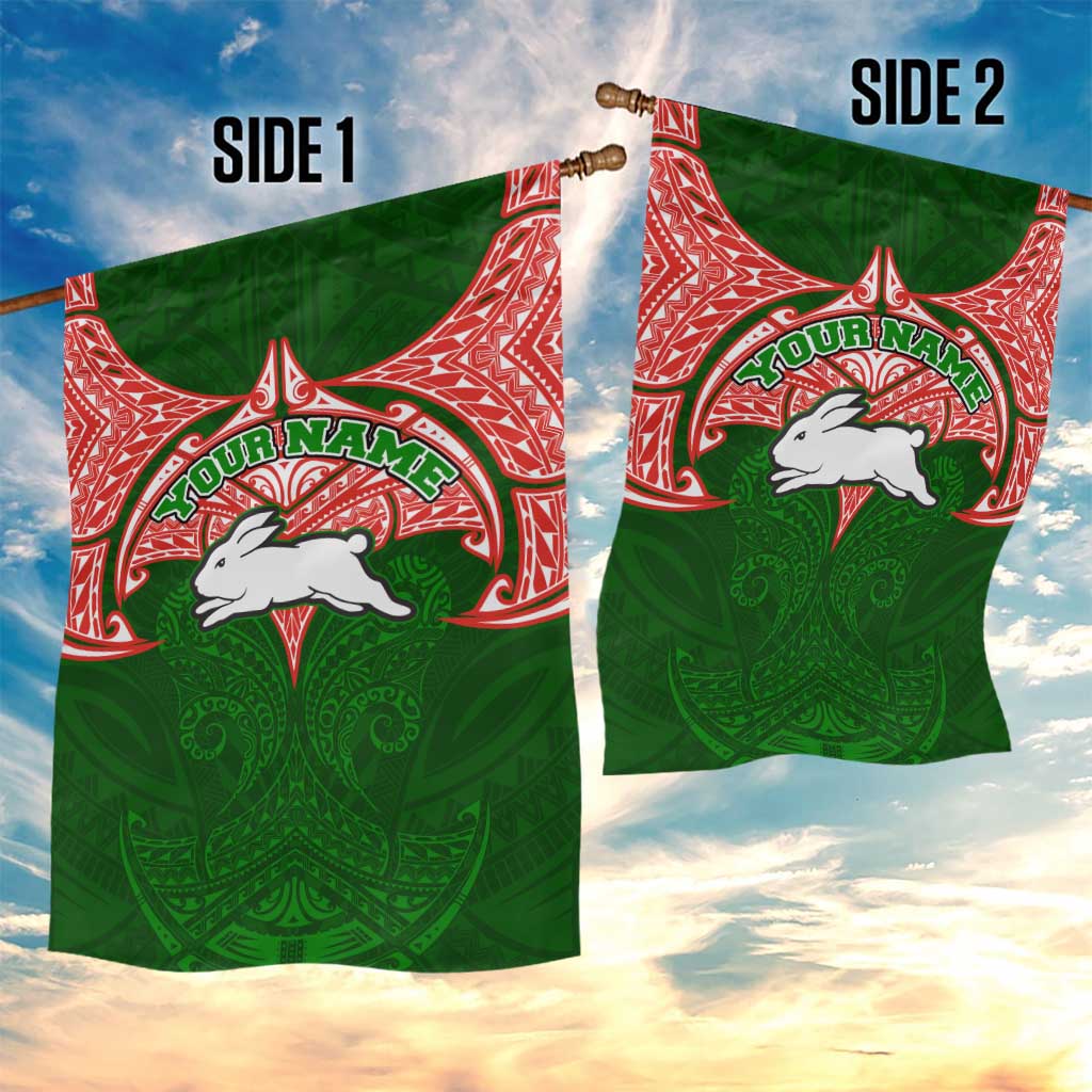 Personalized South Sydney Rabbitohs Garden Flag Polynesian Tribal Pattern Style
