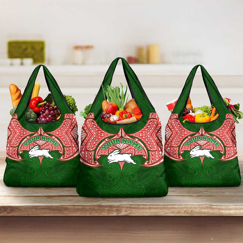 Personalized South Sydney Rabbitohs Grocery Bag Polynesian Tribal Pattern Style