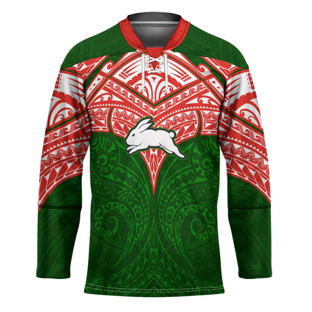 Personalized South Sydney Rabbitohs Hockey Jersey Polynesian Tribal Pattern Style