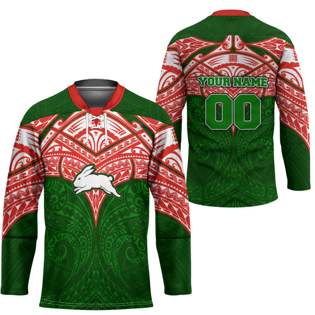 Personalized South Sydney Rabbitohs Hockey Jersey Polynesian Tribal Pattern Style