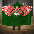 Personalized South Sydney Rabbitohs Hooded Blanket Polynesian Tribal Pattern Style