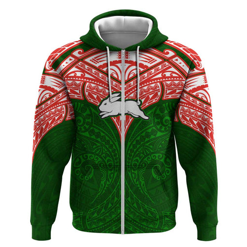 Personalized South Sydney Rabbitohs Hoodie Polynesian Tribal Pattern Style