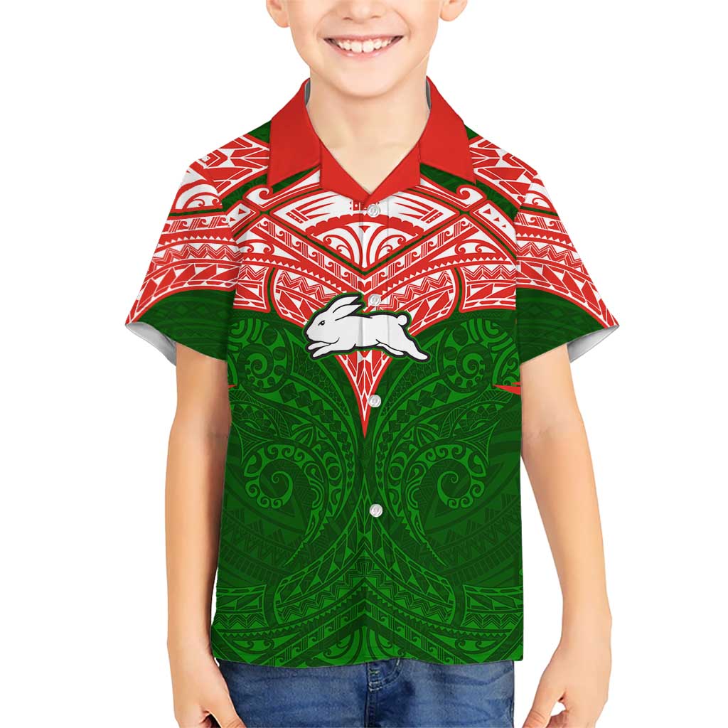 Personalized South Sydney Rabbitohs Kid Hawaiian Shirt Polynesian Tribal Pattern Style