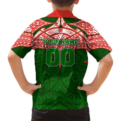 Personalized South Sydney Rabbitohs Kid Hawaiian Shirt Polynesian Tribal Pattern Style