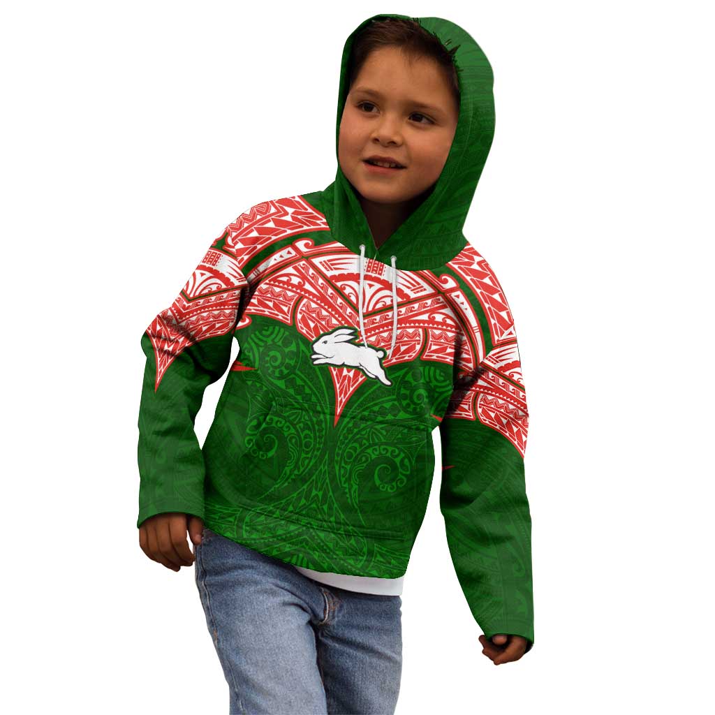 Personalized South Sydney Rabbitohs Kid Hoodie Polynesian Tribal Pattern Style