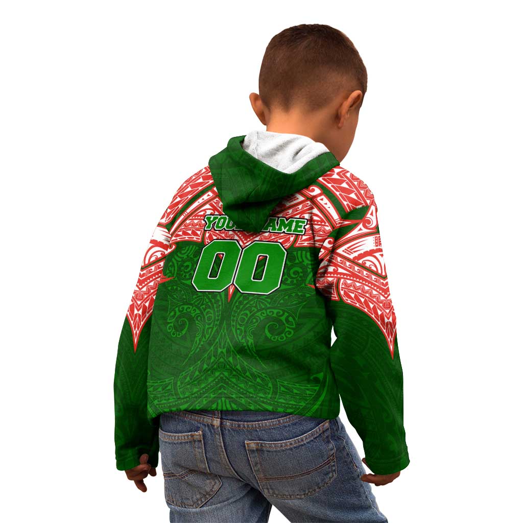 Personalized South Sydney Rabbitohs Kid Hoodie Polynesian Tribal Pattern Style