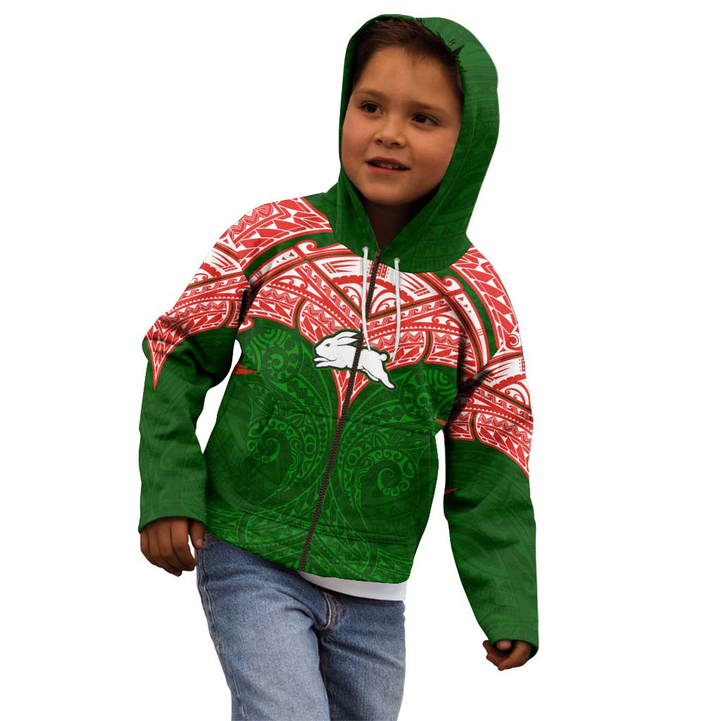 Personalized South Sydney Rabbitohs Kid Hoodie Polynesian Tribal Pattern Style