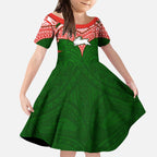 Personalized South Sydney Rabbitohs Kid Short Sleeve Dress Polynesian Tribal Pattern Style
