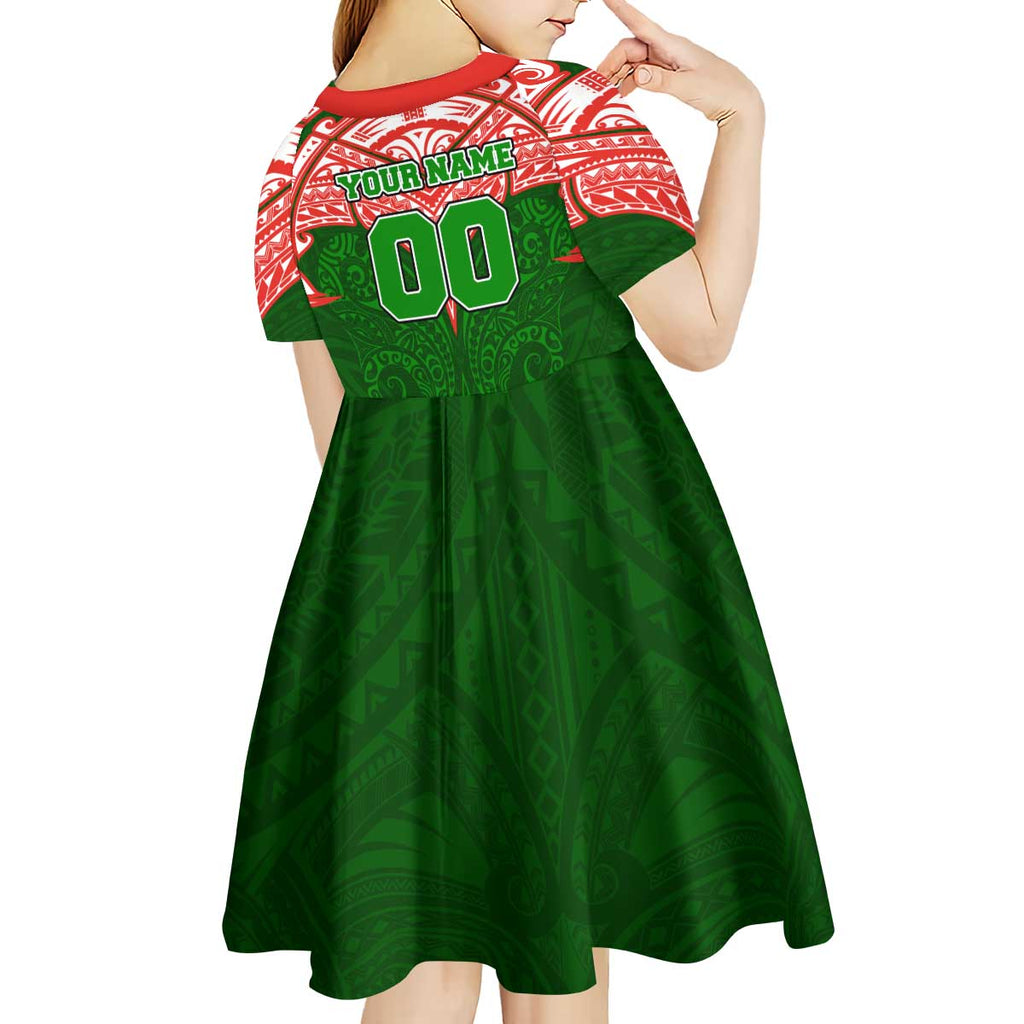 Personalized South Sydney Rabbitohs Kid Short Sleeve Dress Polynesian Tribal Pattern Style