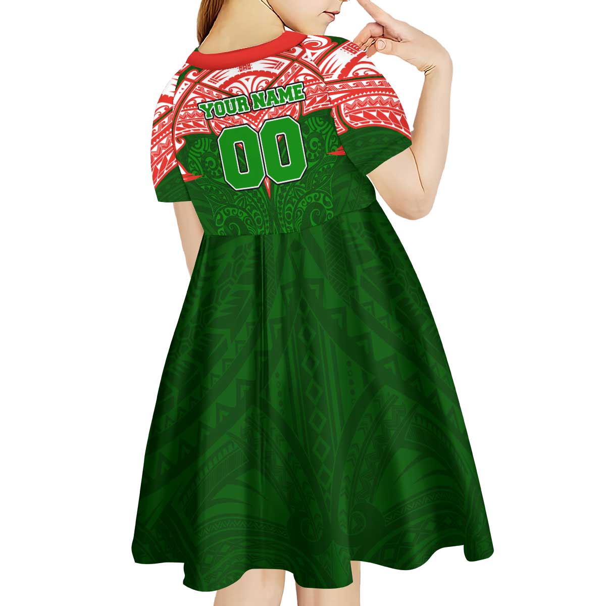 Personalized South Sydney Rabbitohs Kid Short Sleeve Dress Polynesian Tribal Pattern Style
