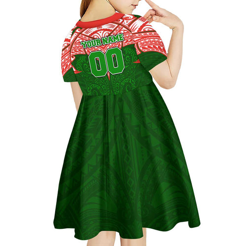 Personalized South Sydney Rabbitohs Kid Short Sleeve Dress Polynesian Tribal Pattern Style