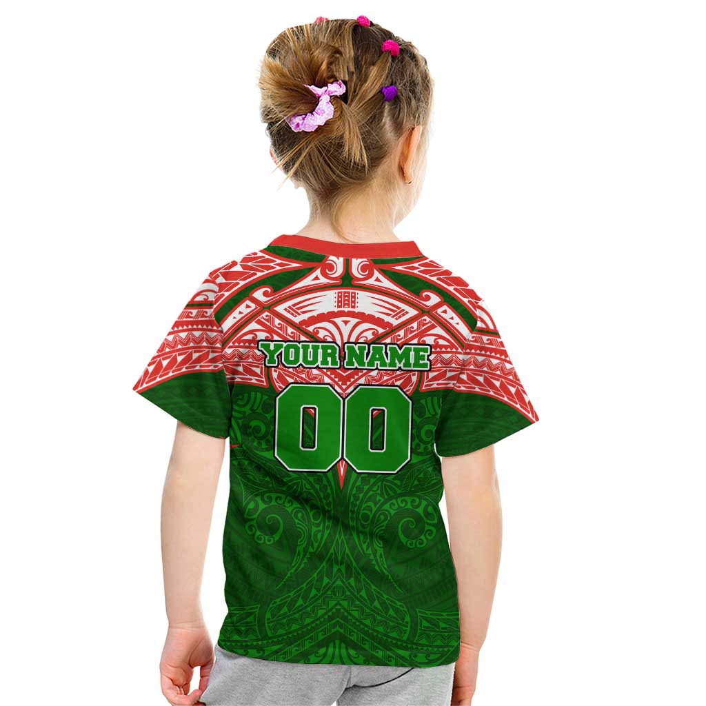 Personalized South Sydney Rabbitohs Kid T Shirt Polynesian Tribal Pattern Style