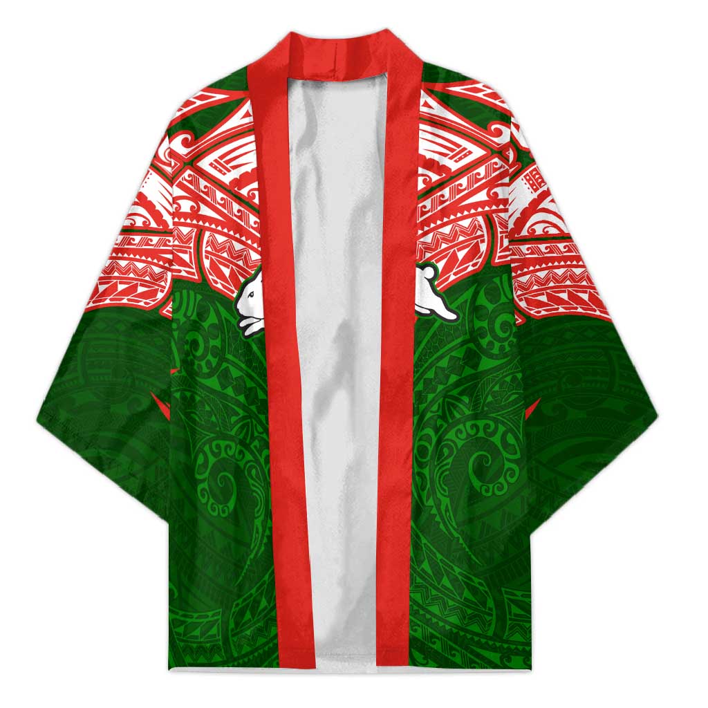 Personalized South Sydney Rabbitohs Kimono Polynesian Tribal Pattern Style