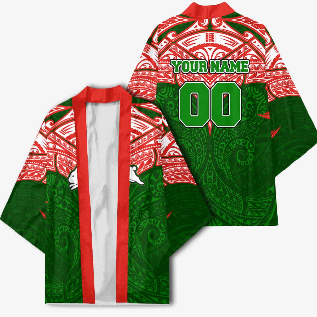 Personalized South Sydney Rabbitohs Kimono Polynesian Tribal Pattern Style