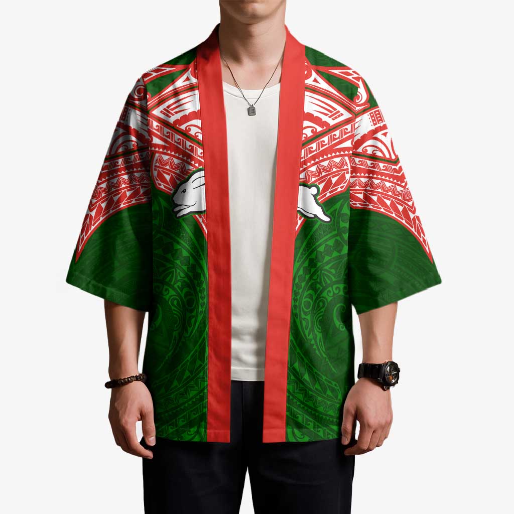 Personalized South Sydney Rabbitohs Kimono Polynesian Tribal Pattern Style