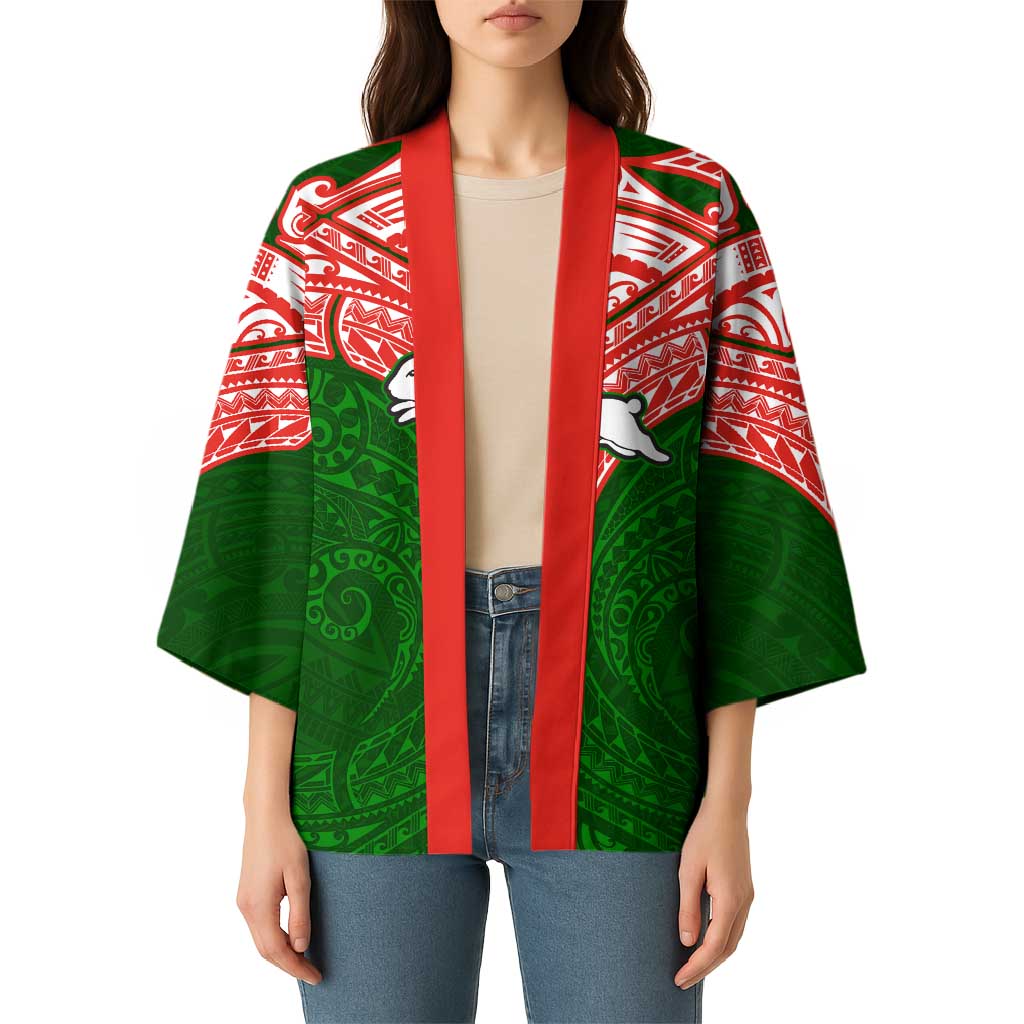 Personalized South Sydney Rabbitohs Kimono Polynesian Tribal Pattern Style